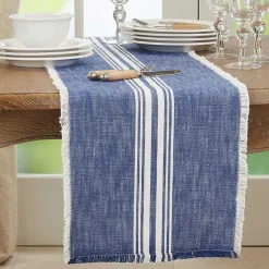 Sale Kirklands Home Blue Striped Fringe Table Runner, 72 in.