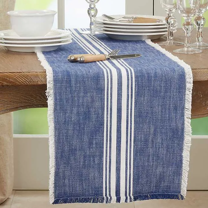 Sale Kirklands Home Blue Striped Fringe Table Runner, 72 in.