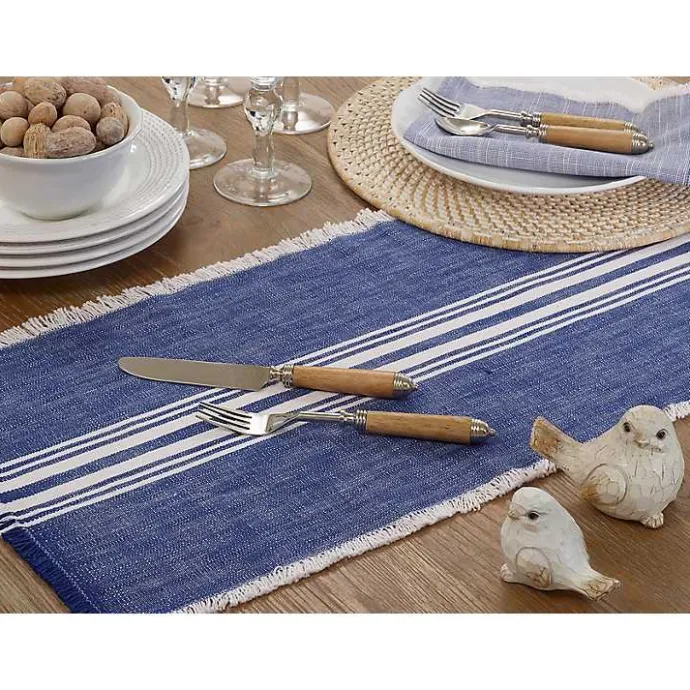 Sale Kirklands Home Blue Striped Fringe Table Runner, 72 in.