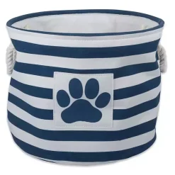 Discount Kirklands Home Blue Striped Paw Large Round Pet Bin