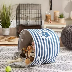 Discount Kirklands Home Blue Striped Paw Large Round Pet Bin