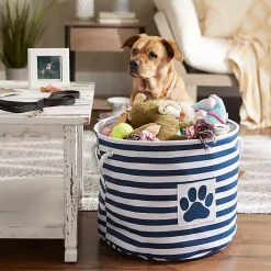 Discount Kirklands Home Blue Striped Paw Large Round Pet Bin