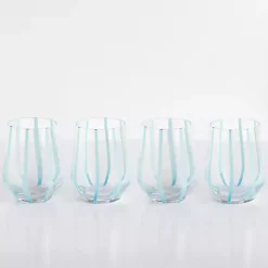 Sale Kirklands Home Blue Striped Stemless Wine Glasses, Set of 4