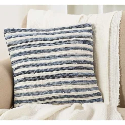 Clearance Kirklands Home Blue Striped Textured Denim Pillow