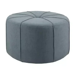Online Kirklands Home Thick Welting Center Button Oval Ottoman Blue