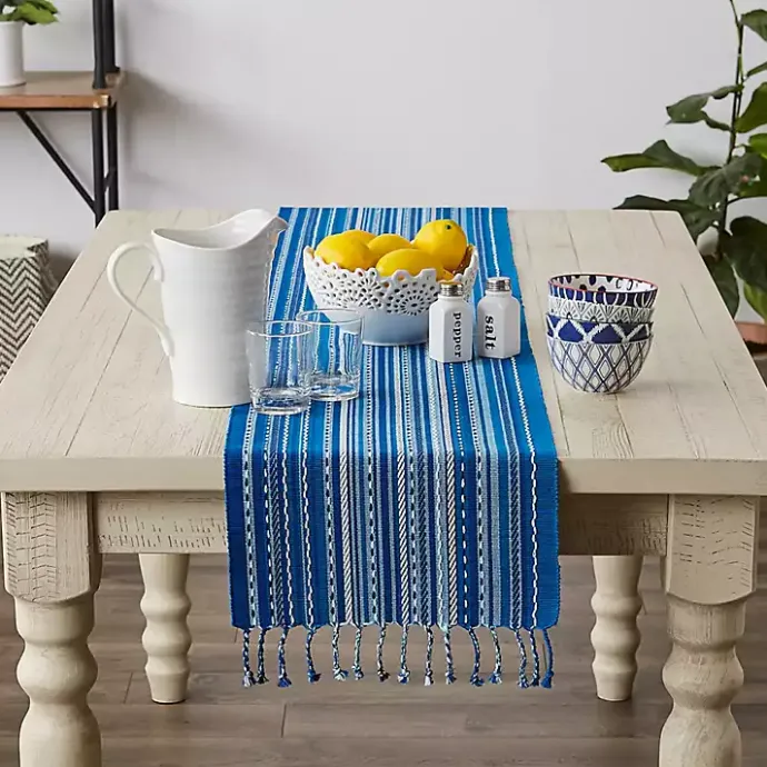 Sale Kirklands Home Blue Tonal Stripe Table Runner