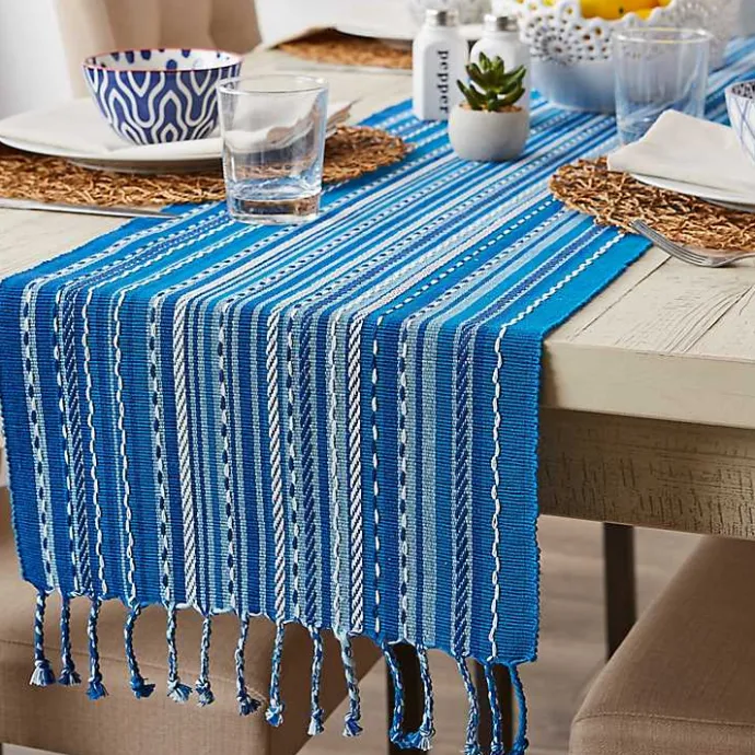 Sale Kirklands Home Blue Tonal Stripe Table Runner