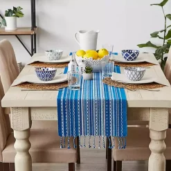 Sale Kirklands Home Blue Tonal Stripe Table Runner