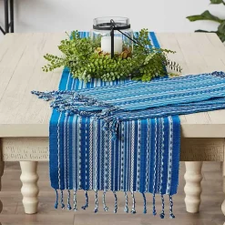 Sale Kirklands Home Blue Tonal Stripe Table Runner