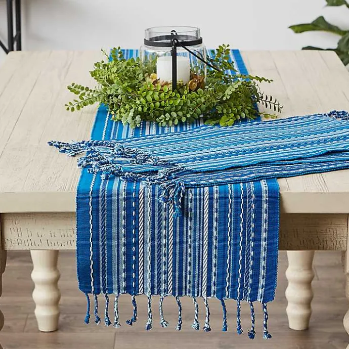 Sale Kirklands Home Blue Tonal Stripe Table Runner