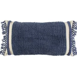 Discount Kirklands Home Tufted Macrame Tassels Lumbar Pillow Blue