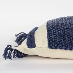 Discount Kirklands Home Tufted Macrame Tassels Lumbar Pillow Blue