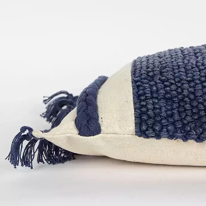 Discount Kirklands Home Tufted Macrame Tassels Lumbar Pillow Blue