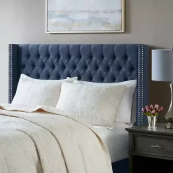 Online Kirklands Home Tufted Upholstered Metal Leg Queen Headboard Blue