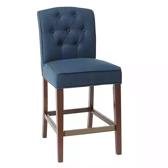 New Kirklands Home Tufted Upholstered Wood Counter Stool Blue