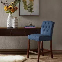 New Kirklands Home Tufted Upholstered Wood Counter Stool Blue