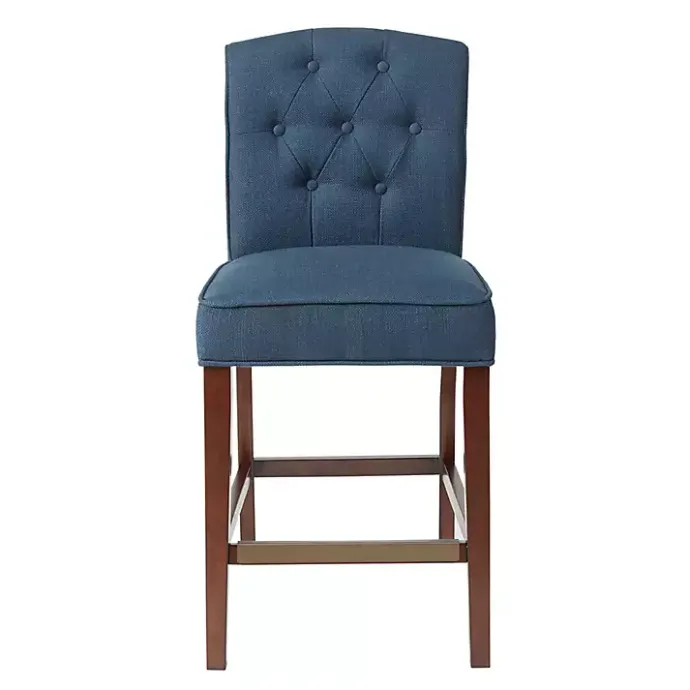 New Kirklands Home Tufted Upholstered Wood Counter Stool Blue