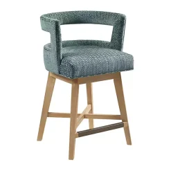 New Kirklands Home Upholstered Low Back Swivel Counter Stool Blue