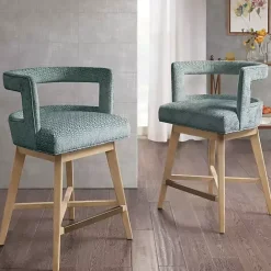 New Kirklands Home Upholstered Low Back Swivel Counter Stool Blue