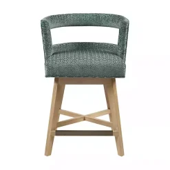 New Kirklands Home Upholstered Low Back Swivel Counter Stool Blue