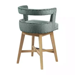 New Kirklands Home Upholstered Low Back Swivel Counter Stool Blue
