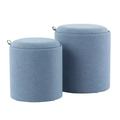 New Kirklands Home Upholstered Ottomans with Tray Tops, Set of 2 Blue