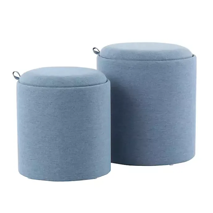 New Kirklands Home Upholstered Ottomans with Tray Tops, Set of 2 Blue