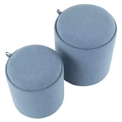 New Kirklands Home Upholstered Ottomans with Tray Tops, Set of 2 Blue