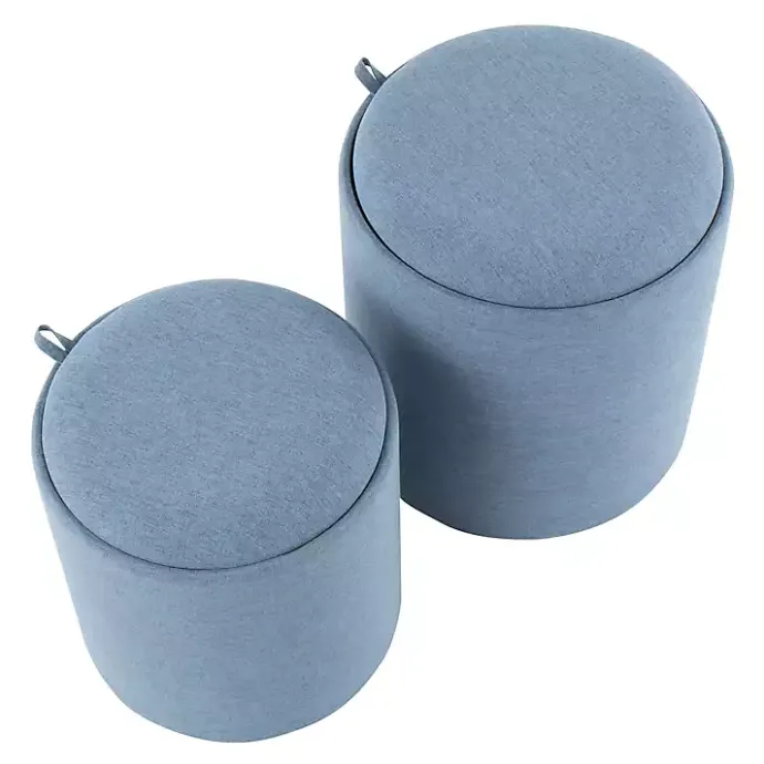 New Kirklands Home Upholstered Ottomans with Tray Tops, Set of 2 Blue