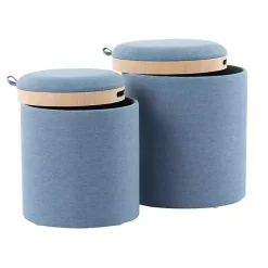 New Kirklands Home Upholstered Ottomans with Tray Tops, Set of 2 Blue