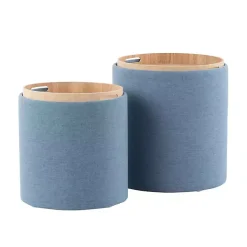 New Kirklands Home Upholstered Ottomans with Tray Tops, Set of 2 Blue