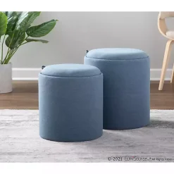 New Kirklands Home Upholstered Ottomans with Tray Tops, Set of 2 Blue