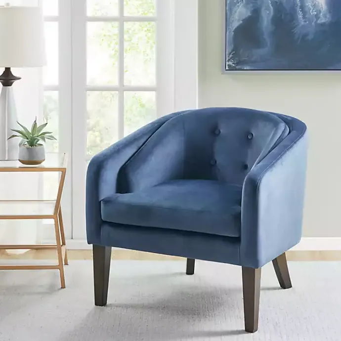 Sale Kirklands Home Velvet Tufted Midcentury Modern Accent Chair Blue