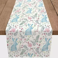 Hot Kirklands Home Blue Watercolor Rabbit Table Runner, 90 in.