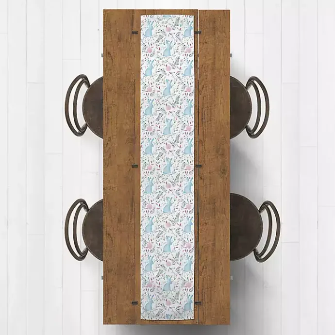 Hot Kirklands Home Blue Watercolor Rabbit Table Runner, 90 in.