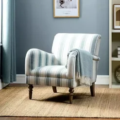 Hot Kirklands Home Blue White Carved Slope Stripe Accent Chair
