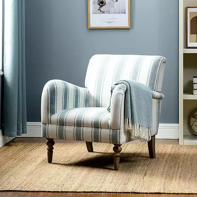 Hot Kirklands Home Blue White Carved Slope Stripe Accent Chair