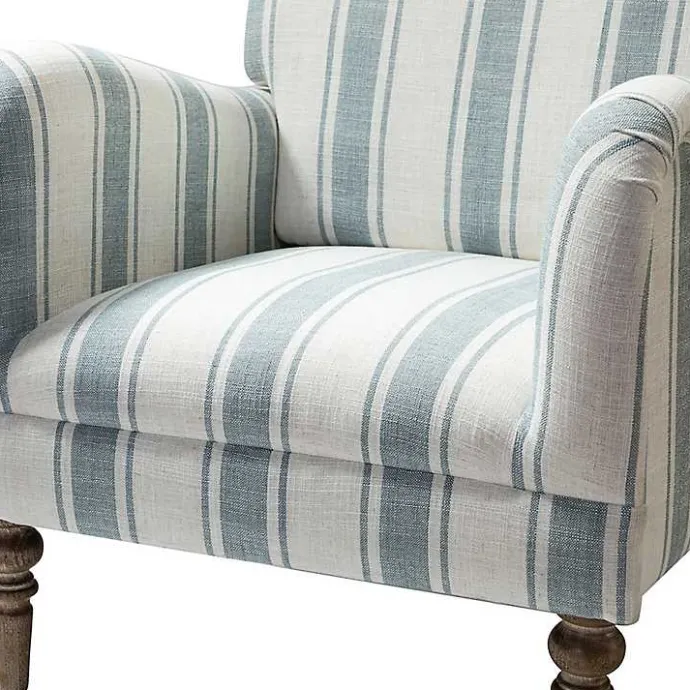 Hot Kirklands Home Blue White Carved Slope Stripe Accent Chair