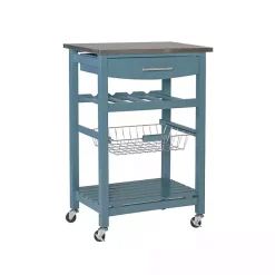 Clearance Kirklands Home Wood and Stainless Steel Kitchen Cart Blue