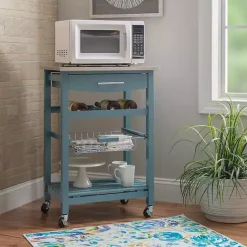 Clearance Kirklands Home Wood and Stainless Steel Kitchen Cart Blue