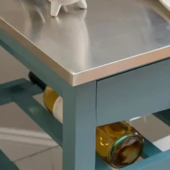 Clearance Kirklands Home Wood and Stainless Steel Kitchen Cart Blue