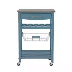 Clearance Kirklands Home Wood and Stainless Steel Kitchen Cart Blue