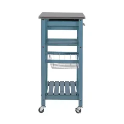 Clearance Kirklands Home Wood and Stainless Steel Kitchen Cart Blue