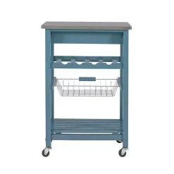 Clearance Kirklands Home Wood and Stainless Steel Kitchen Cart Blue