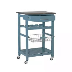 Clearance Kirklands Home Wood and Stainless Steel Kitchen Cart Blue