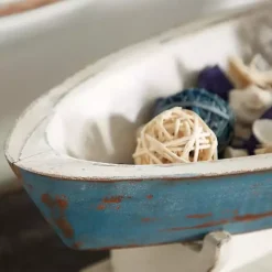 Hot Kirklands Home Wood Boat Sculpture Blue