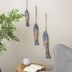 Best Kirklands Home Blue Wood Fish Hanging Wall Plaques, Set of 3