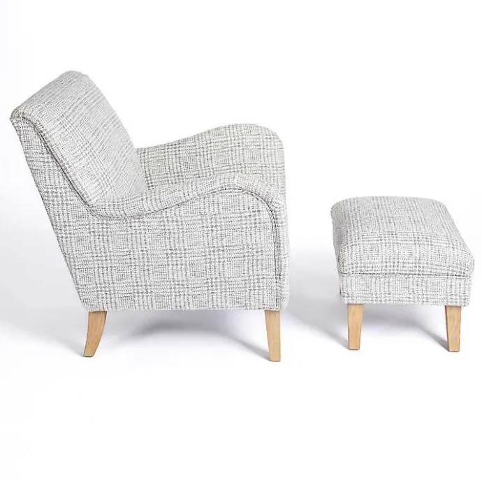 Discount Kirklands Home Blue-Grey Houndstooth 2-pc. Chair and Ottoman Set