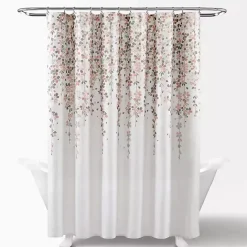 Clearance Kirklands Home Blush and Gray Weeping Flower Shower Curtain Pink