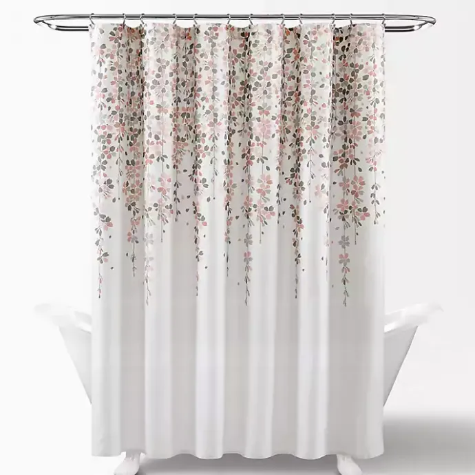 Clearance Kirklands Home Blush and Gray Weeping Flower Shower Curtain Pink